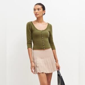 New Reformation Matthew Cashmere Fitted Cardigan Oliva Green Size Medium